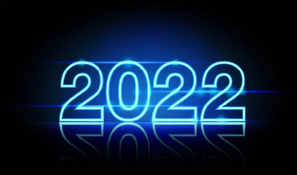 Happy New Year 2022 Neon Glowing Lines Magic Energy Space - Stok Vektor