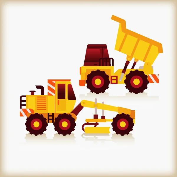 Motor grader y volquete — Vector de stock