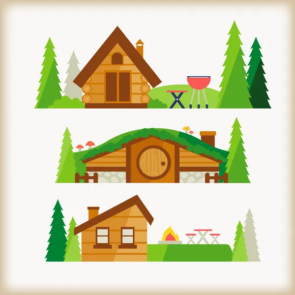 Cabaña en el valle — Vector de stock