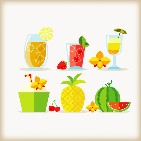 Bebidas y frutas — Vector de stock