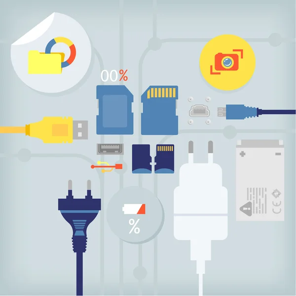 Sd-Karten und elektrisches Kabel — Stockvektor