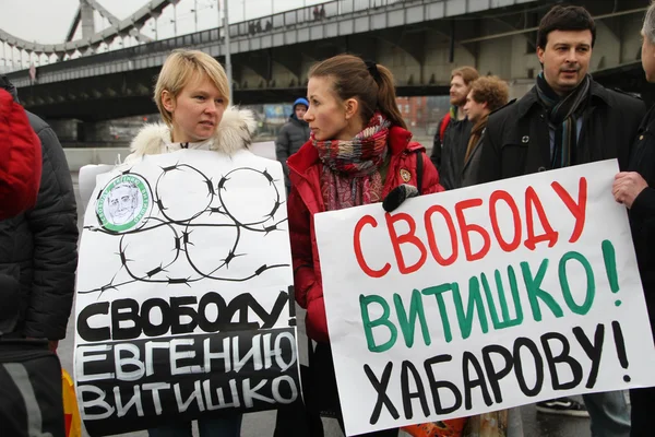 Gli attivisti della società civile Yevgeniya Chirikova e Tatyana Kargina a picchetto a sostegno del prigioniero politico Vitishko — Foto Stock