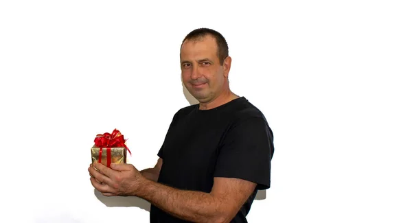 Ein Mann Mit Einer Schachtel Mit Einem Geschenk Für Den — Stockfoto