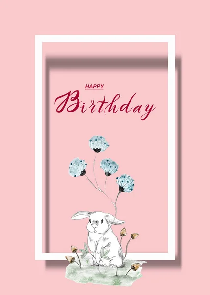 Милая Открытка День Рождения Детей Кроликом — стоковое фото