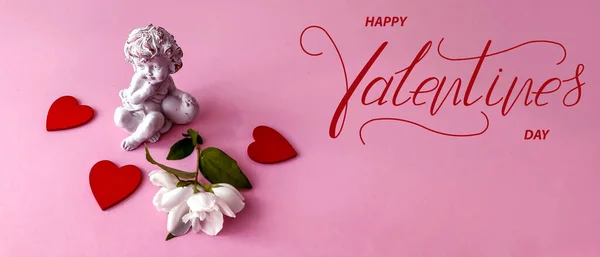 Šťastného Valentýna Karta Line Banner Blahopřání Byt Ležel Valentýna — Stock fotografie