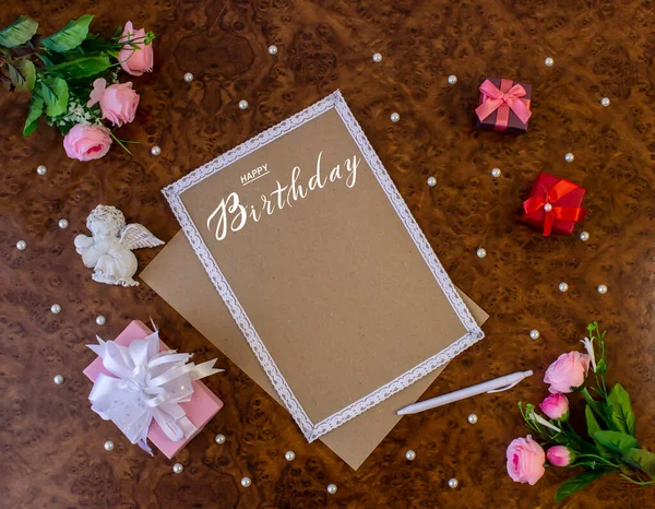 Kartpostal Internet Afişi Doğum Günü Tebrikleriyle Dolu Düz Uzanma Yazıt — Stok fotoğraf