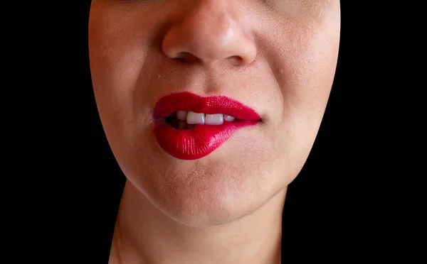 Foto Van Mooie Vrouwelijke Lippen Met Lippenstift — Stockfoto