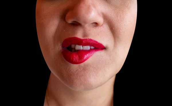 Photo Belles Lèvres Féminines Avec Rouge Lèvres — Photo