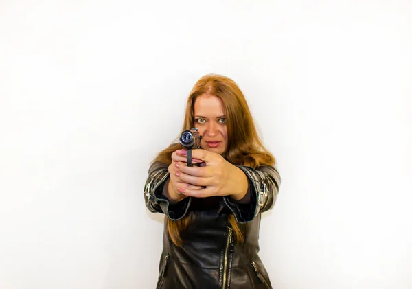 Jeune Belle Femme Avec Pistolet — Photo