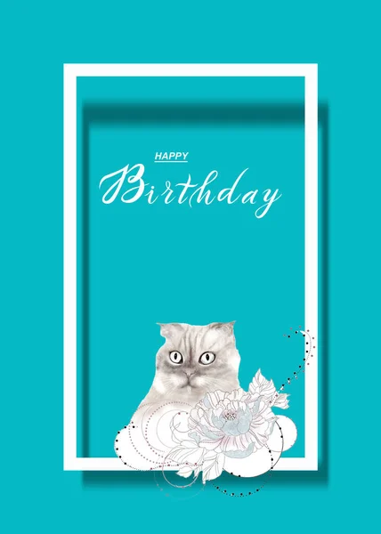 Cute Kartka Urodzinowa Dla Dzieci Kotem — Zdjęcie stockowe