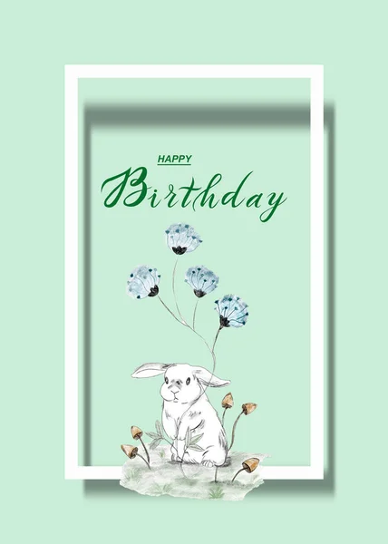 Милая Открытка День Рождения Детей Кроликом — стоковое фото