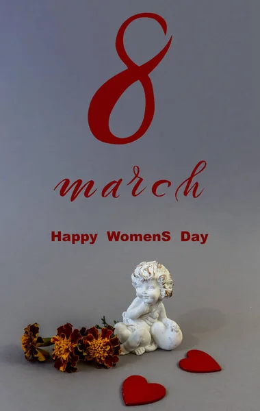 Международный Женский День Марта Плоская Ложа Баннер Поздравительная Открытка Марта — стоковое фото