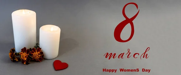 Международный Женский День Марта Плоская Ложа Баннер Поздравительная Открытка Марта — стоковое фото