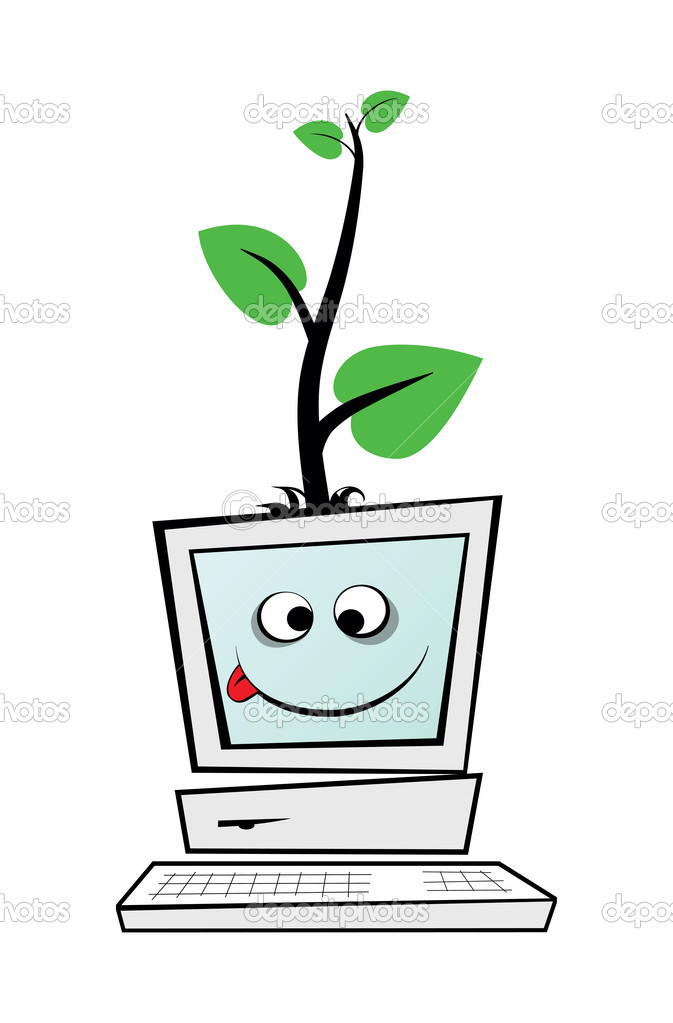 Computer with a green tree