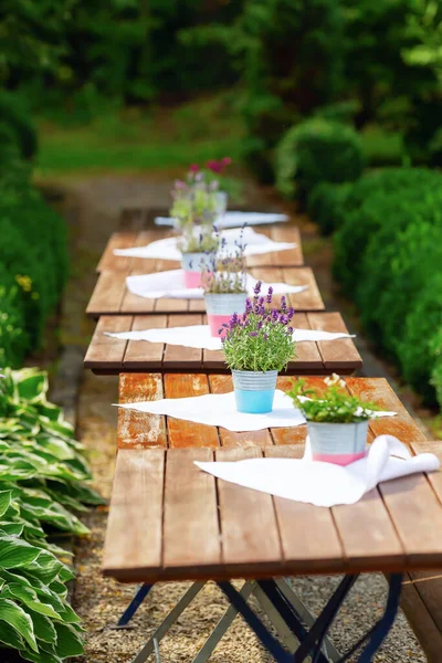 Row Decorated Tables Garden — Stock Photo, Image