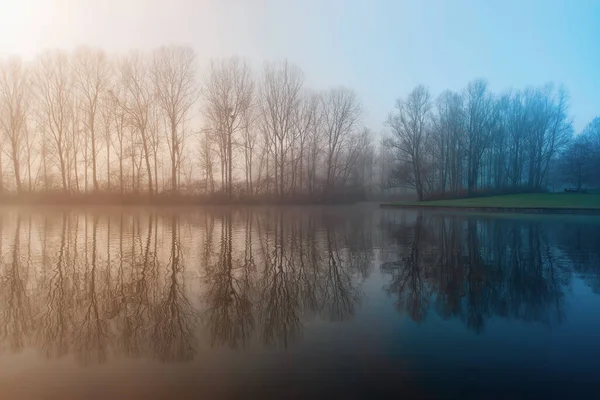 Mlhavé Ráno Jezeře — Stock fotografie