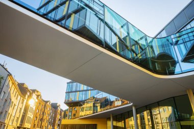 Aachen, NRW, Germany - October 09, 2021: modern building of AachenMnchener insurance at evening. AachenMnchener is part of the Generali AG, the second largest direct insurance company in Germany