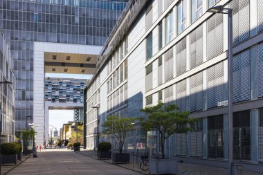 Cologne, NRW, Germany - July 30, 2022: crane houses at the Rheinauhafen in Cologne. Rheinauhafen is an urban regeneration project in Cologne, the largest city in North Rhine-Westphalia