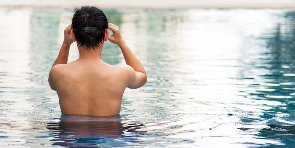 Arrière Nageur Sur Piscine Eau Prêt Nager Pour Santé — Photo