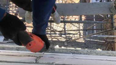 slow motion braking cement with machine with labor