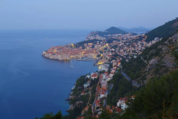 Beautiful Top View Ancient Historical City Dubrovnik Sea Coast Dusk — Stock Photo, Image