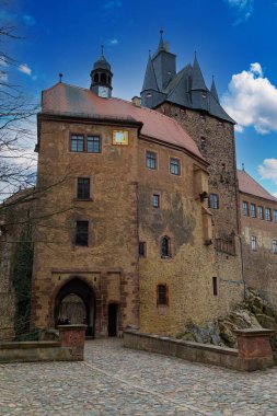 Antik Kriebstein kalesi. Saksonya. Doğu Almanya. Ünlü turizm merkezi, turizm arazisi