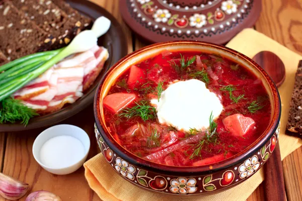 Ukrainische Suppe Borschtsch — Stockfoto