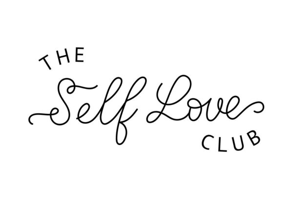 The self love club self care concept calligraphic text. Handwritten lettering illustration. Mental health logo or sign
