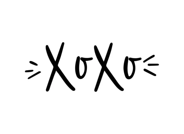 Xoxo texto caligráfico sobre amor e beijos. Letras manuscritas ilustração. Inscrição preta no fundo branco — Vetor de Stock