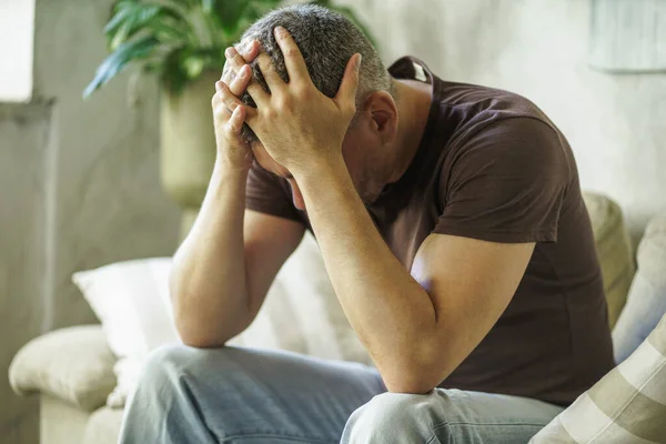 Male Problems Frustrated Middle Age Man Covered His Head Hands — Stock Photo, Image