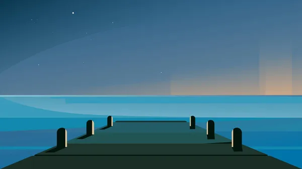 夜间的海堤. — 图库矢量图片