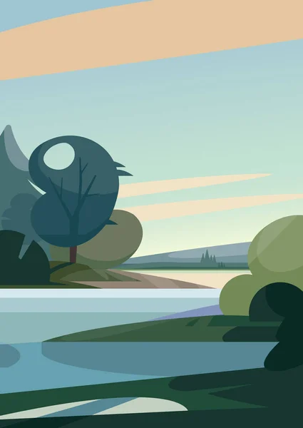 Paisaje de primavera con río . — Vector de stock