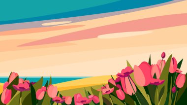 Çayır üzerinde pembe çiçekler.