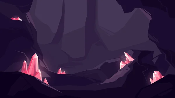 Grottan med röda kristaller. — Stock vektor
