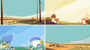 Bir dizi mantar çayırı.