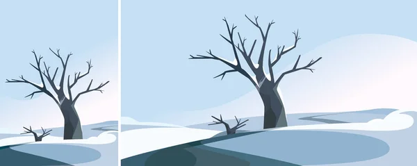 Kış mevsiminde tepedeki ağaç. — Stok Vektör