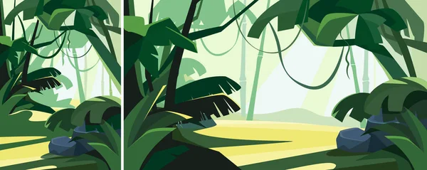 Bosque tropical al amanecer. — Vector de stock