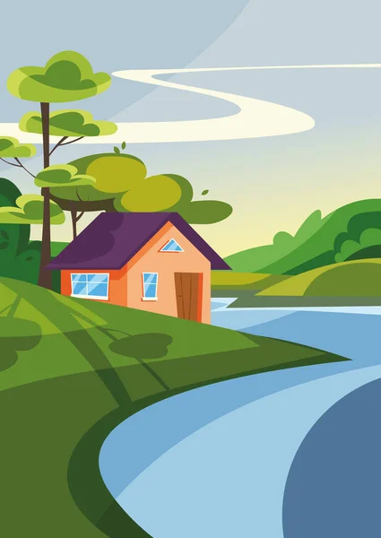 House on the lake in summer season. — Stock Vector