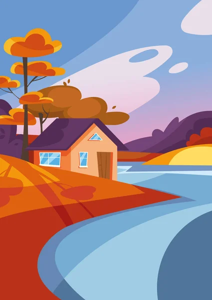 Casa no lago na temporada de outono. —  Vetores de Stock