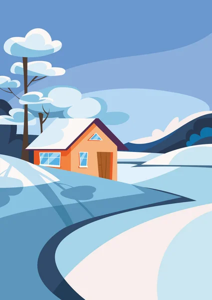 House on the lake in winter season. — Stock Vector