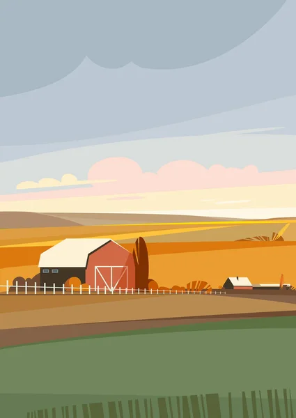Gård Höstsäsongen Jordbrukslandskap Porträttformat — Stock vektor
