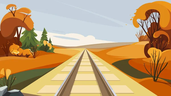 Railroad in autumn season. — стоковый вектор
