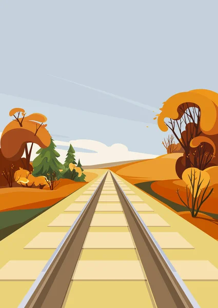 Železnice Podzimní Sezóně Venkovní Scéna Formátu Portrétu — Stockový vektor