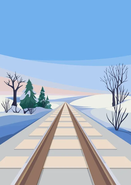 Eisenbahn Der Wintersaison Outdoor Szene Hochformat — Stockvektor