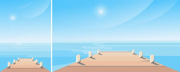 晴れた日に海の桟橋 さまざまな形式の自然景観 — ストックベクタ