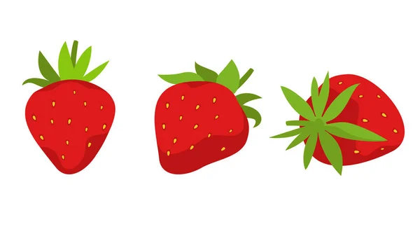 Erdbeere Verschiedenen Winkeln Berry Cartoon Stil — Stockvektor