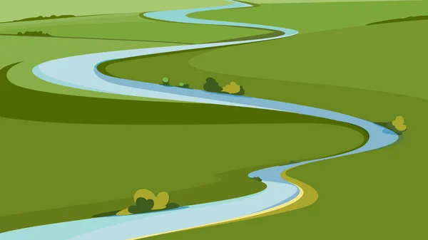 Landschaft Mit Fluss Und Grünen Wiesen Schöne Naturkulisse — Stockvektor