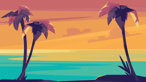 Palm Trees Ocean Sunset Beautiful Summer Landscape — Stok Vektör