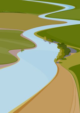 Landscape with wide river. Natural scenery in vertical format.
