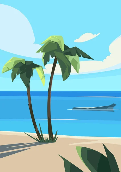 Palm Trees Ocean Clouds Summer Landscape Vertical Format — Vettoriale Stock